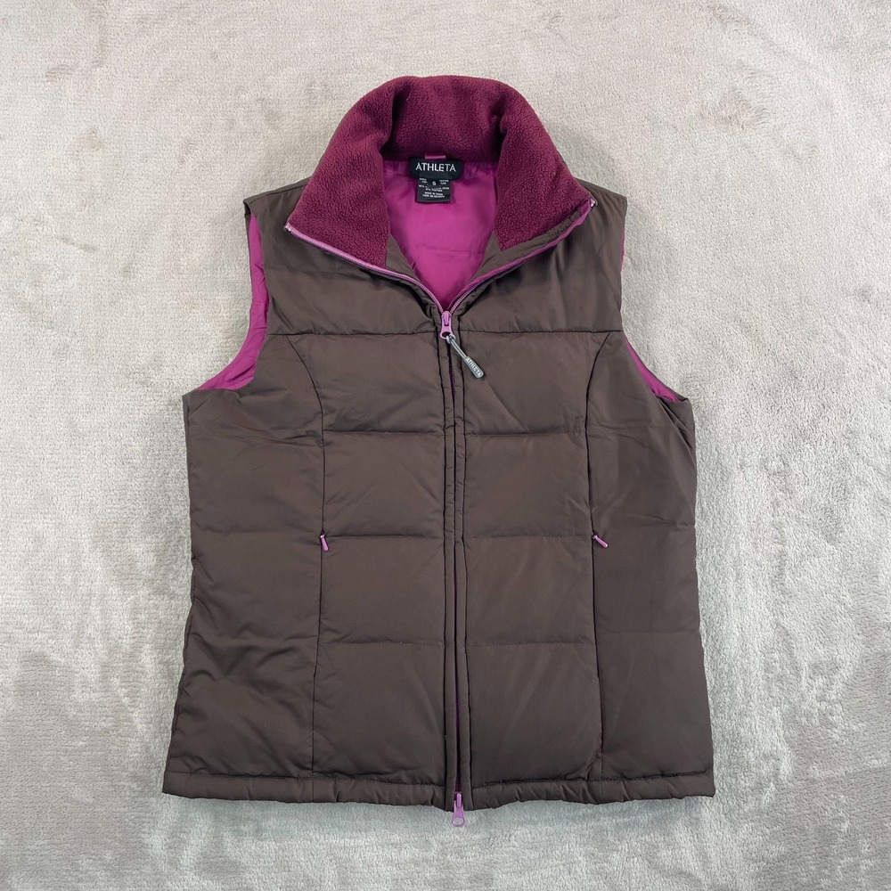 Athleta Puffer Vest Women‎ Small Brown 90% Goose Down Outdoor Skiing Zip Up